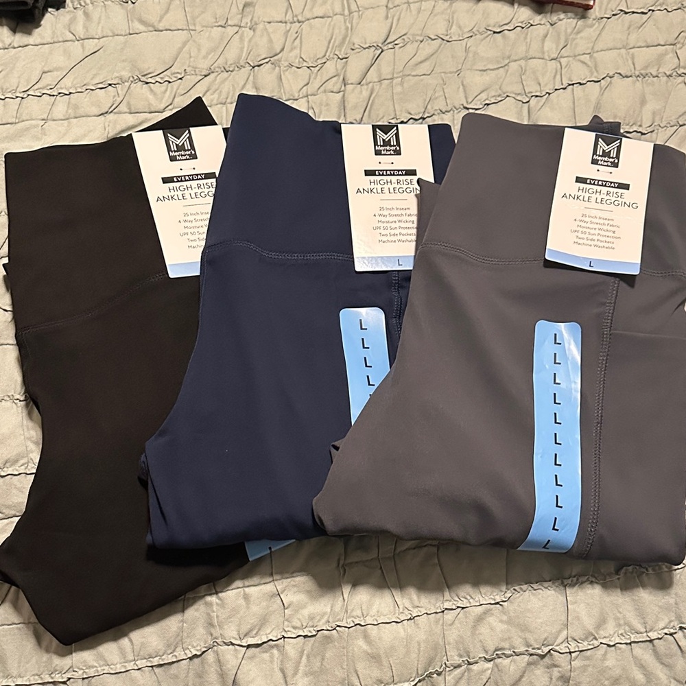 High-Rise Ankle Leggings in Black, Navy, and Gray